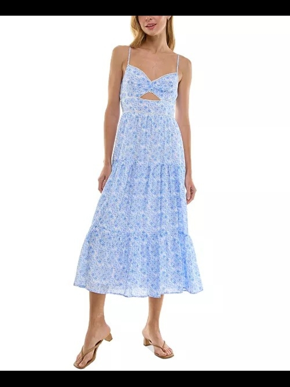 Trixxi Light Blue Floral Cutout Tiered Midi Dress